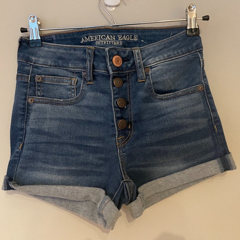 American Eagle High Waisted Jean Short, Size 2, 360 Ne(x)t Level Stretch